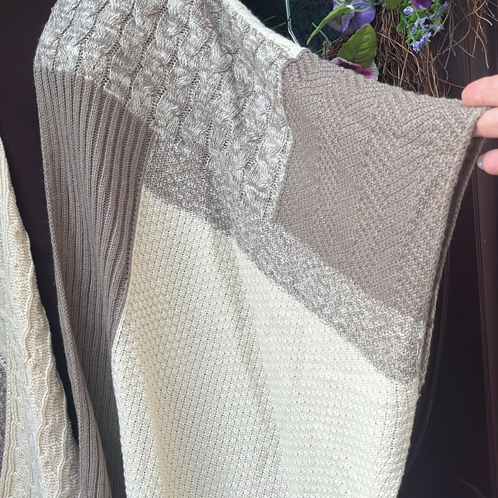 EUC Knox Rose open front cardigan with multiple knit panes of different pattern - Picture 4 of 10